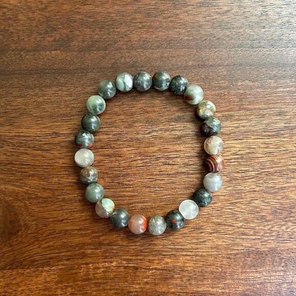 African Bloodstone Natural Stone Bracelet 7" - 8mm Beads - Picture 3 of 4